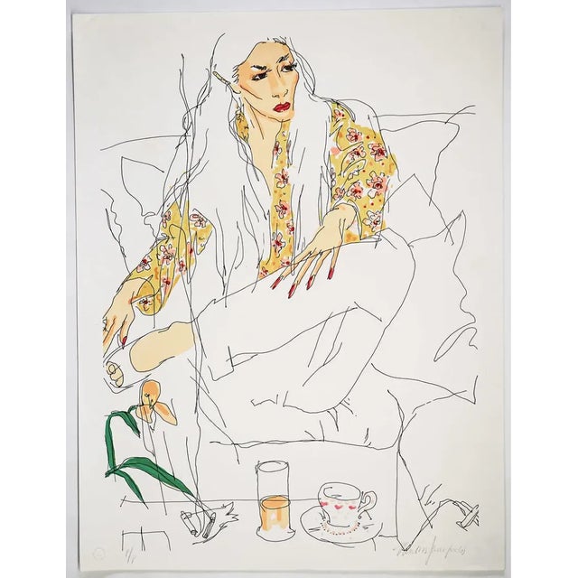 Boho Chic 1979 Vasilios Janopoulos Portrait of a Lady Lithograph For Sale - Image 3 of 5