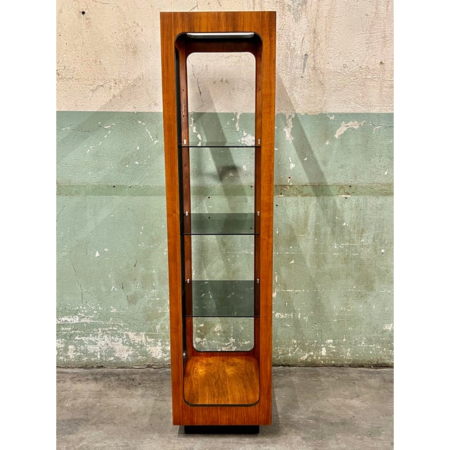 1960s Lane MCM Narrow Wood Open Display Case/Etagere W/Adjustable Smoked Glass Shelves For Sale In Minneapolis - Image 6 of 12