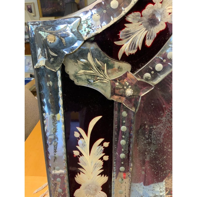 Silver 20th Century Large Etched Venetian Mirror For Sale - Image 8 of 14