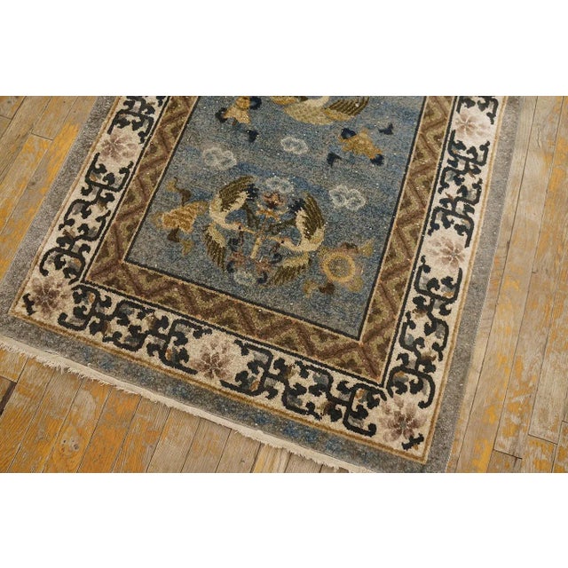 1980s 1980s Blue Traditional Crane Floral Vintage Chinese Silk Carpet 3' X 5' Knotted Rug For Sale - Image 5 of 11
