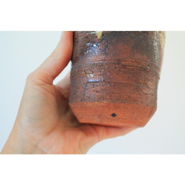 1970's Textured Brown & Beige Studio Art Pottery Vase For Sale - Image 9 of 9
