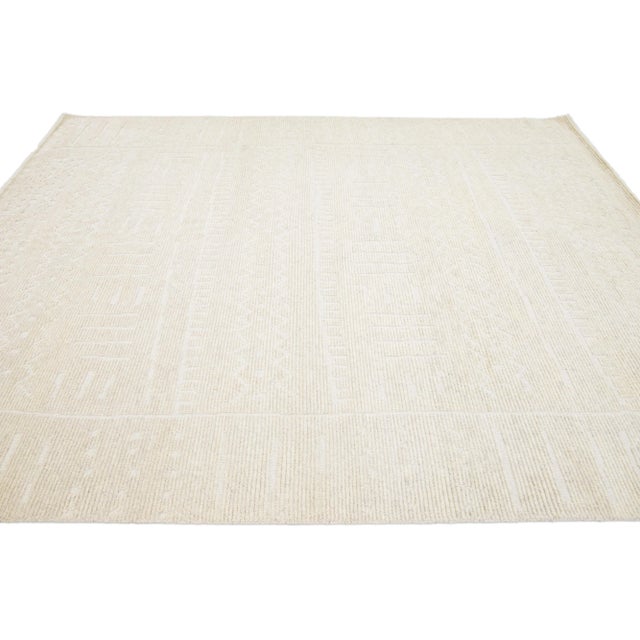 Contemporary 2020s Natural Beige Moroccan Style Modern Wool Rug With Tribal Motif For Sale - Image 3 of 8