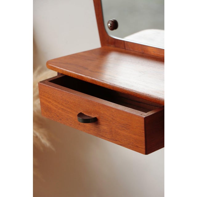 Mid-Century Danish Teak Wall Mirror with Drawers, 1960s For Sale - Image 11 of 16