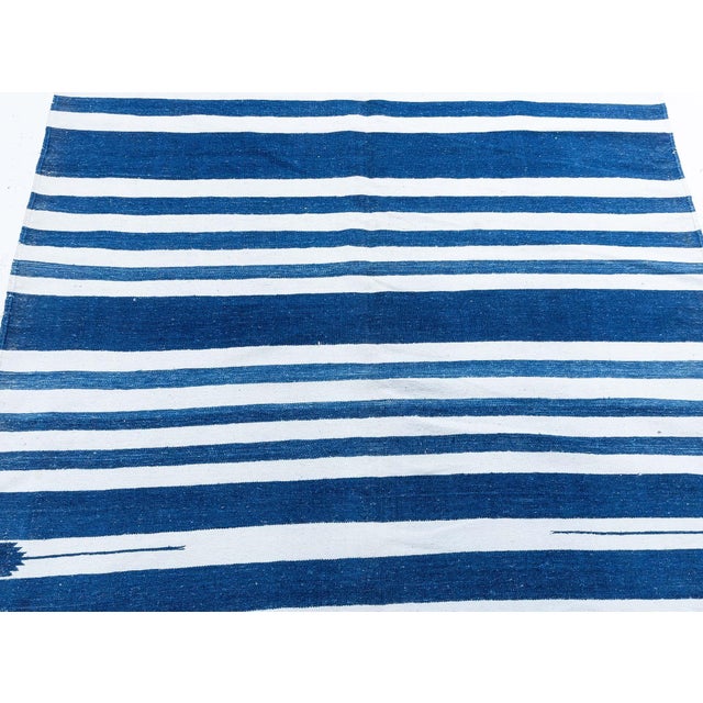 1960s Doris Leslie Blau Dhurrie Mid-Century Stripes White Handmade Runner For Sale - Image 5 of 8