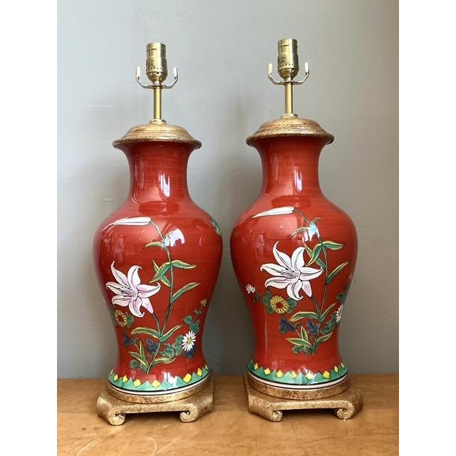 Vintage Hand Painted Glazed Ceramic Lamps - A Pair For Sale In West Palm - Image 6 of 12