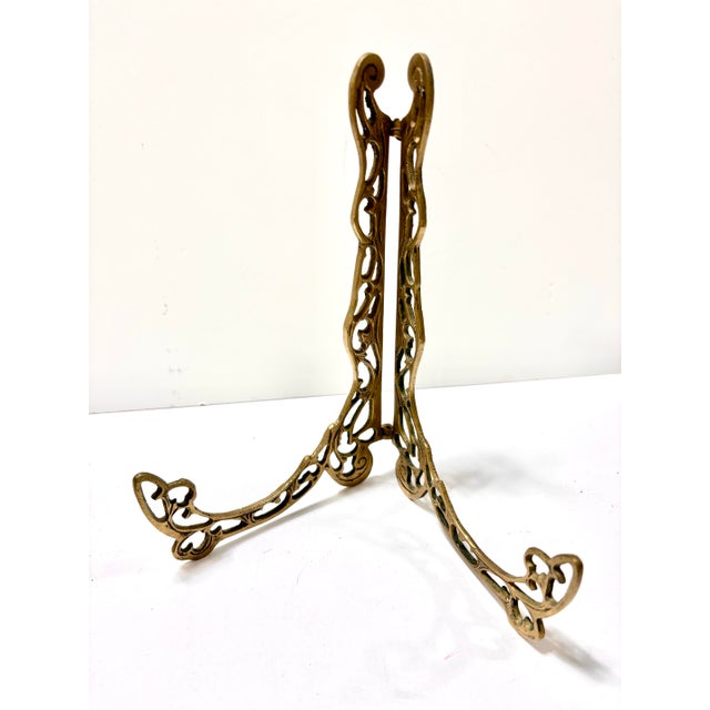 Vintage Mid Century Hollywood Regency Brass Easels, Set of 3 For Sale - Image 4 of 12