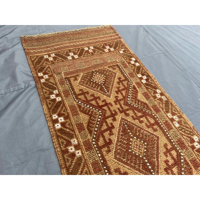 Vintage Afghan Handmade Mishwani Runner Rug, Brown & Beige Geometric Tribal Wool Pile Rug For Sale - Image 4 of 8