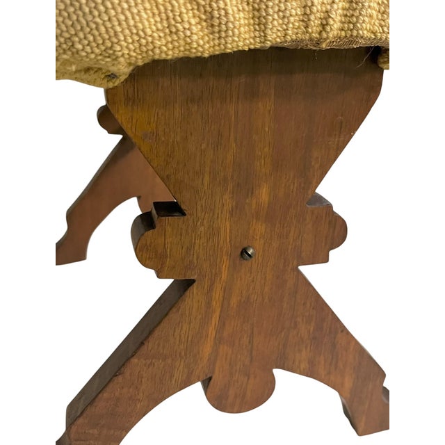 Vintage English Needlepoint Footstool With Carved Oak Base | Mid-Century Upholstered Stool For Sale - Image 6 of 18