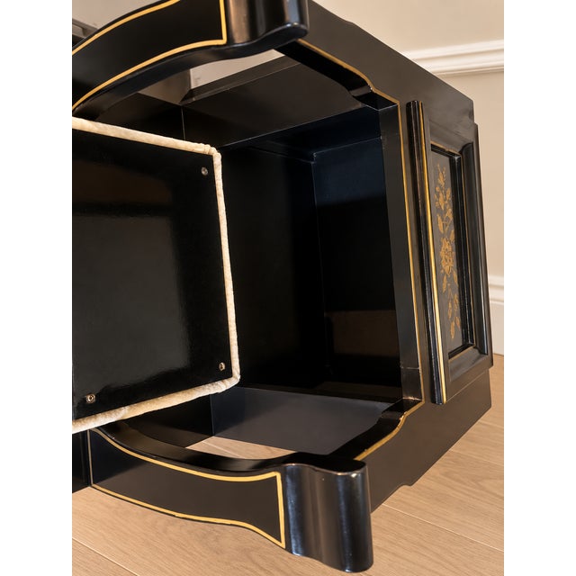 Vintage Black Lacquer Chinoiserie Hall Tree With Mirror and Mohair ...