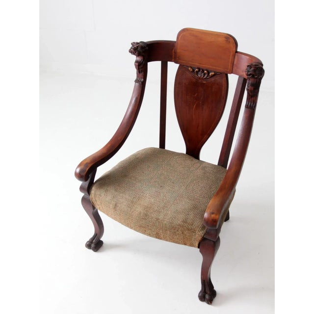 19th Century Antique Lion Head Claw Foot Arm Chair For Sale - Image 5 of 12