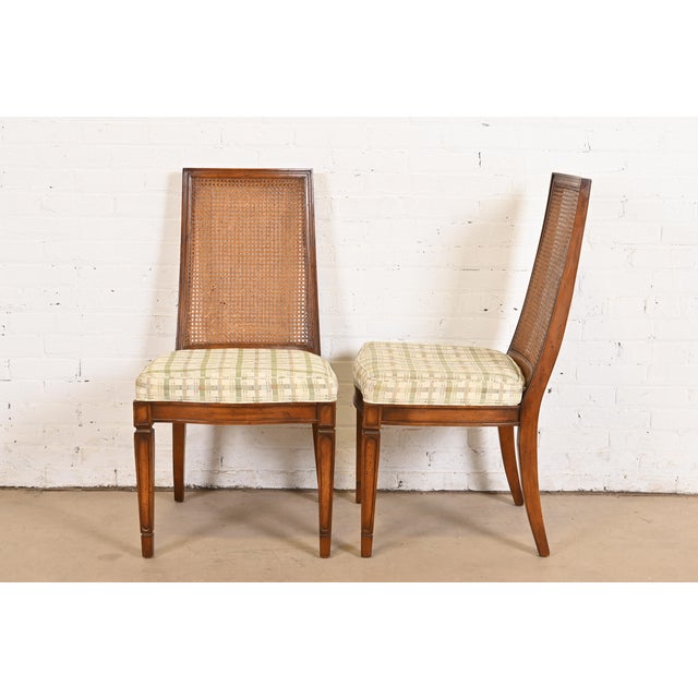 1960s Henredon Style French Regency Louis XVI Carved Walnut and Cane Back Dining Chairs, Set of Six For Sale - Image 5 of 12