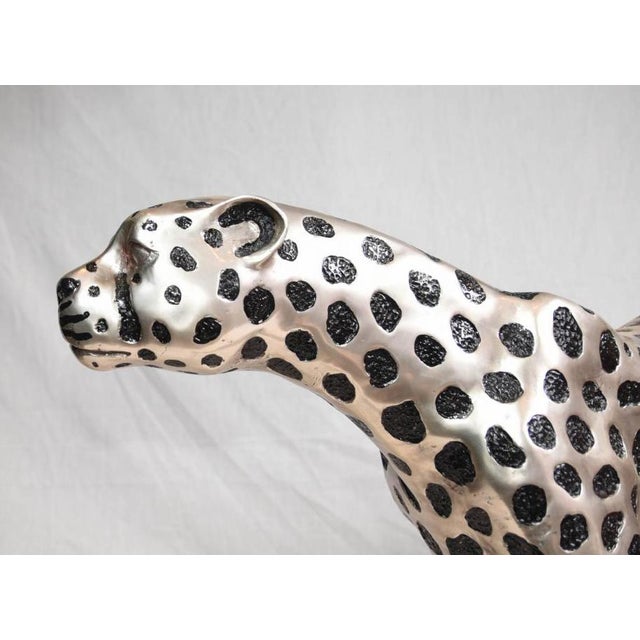 Art Deco Silver Plate and Bronze Cheetah Cat in Statue, 1980s For Sale - Image 4 of 16