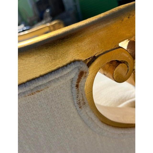 1950s Companion Pair Louis XVI Style Gold Gilt Upholstered Arm Chairs For Sale - Image 14 of 17