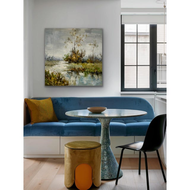 Abstract Moody Earth Tone Wetland & River Canvas - Original Acrylic Art For Sale - Image 3 of 11