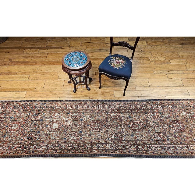 Textile Antique Persian Serab Camel Hair Runner Rug, Hand-Knotted Wool, Geometric Pattern, Red & Green, 3x19 For Sale - Image 7 of 18