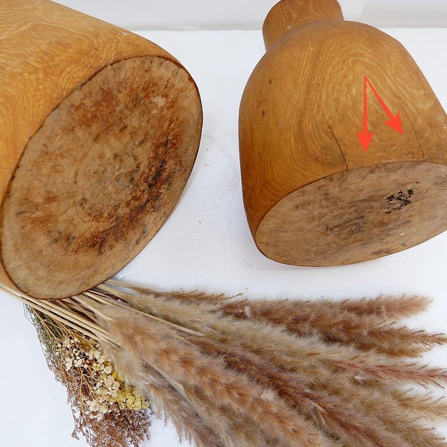 Brown Vintage Decorative Vases in Paulownia Wood, Set of 2 For Sale - Image 8 of 9