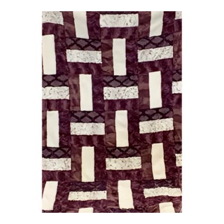 Handmade Luxury Patchwork Minky Throw Blanket | Merlot & Ivory | 60” X 82” For Sale