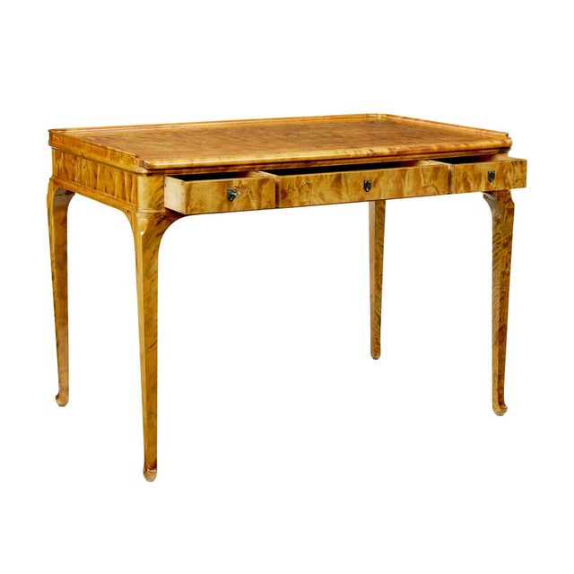Antique Swedish Birch Writing Desk, 1910 For Sale - Image 4 of 11