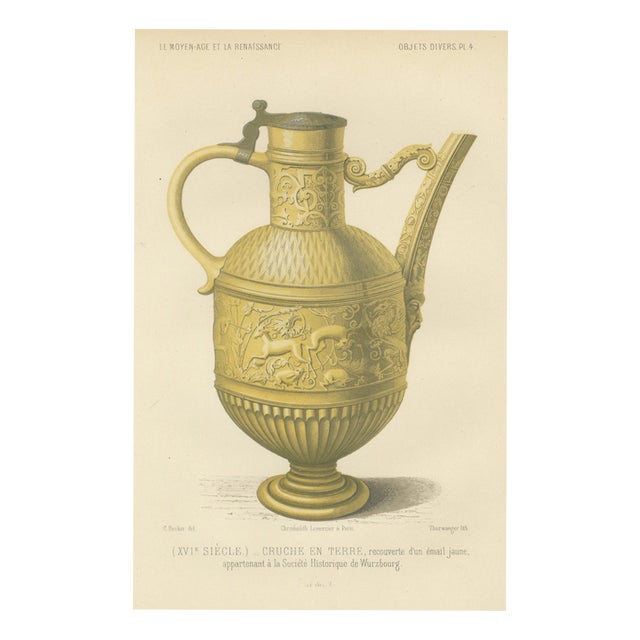 Yellow Glazed Earthenware Ewer, 1851, Paper For Sale