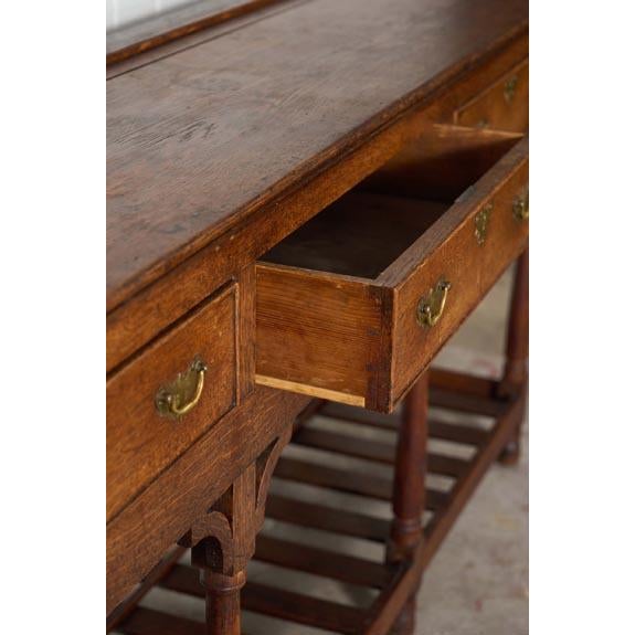 Brown 19th Century English Oak 3-Drawer Dresser Base / Server For Sale - Image 8 of 10