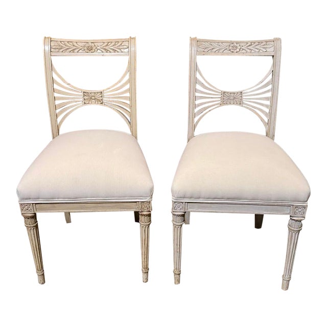 Pair of Early 20th C. Swedish Painted Side Chairs For Sale