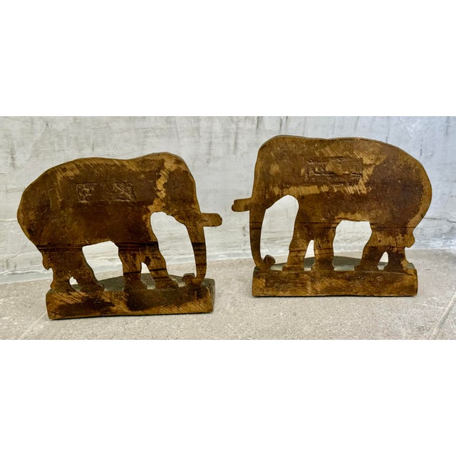 Early 20th Century Stately Antique 1920’s Finely-Cast With Bronze Finish, ‘Mirrored’ Pair Elephant, Pachyderm Bookends For Sale - Image 5 of 12