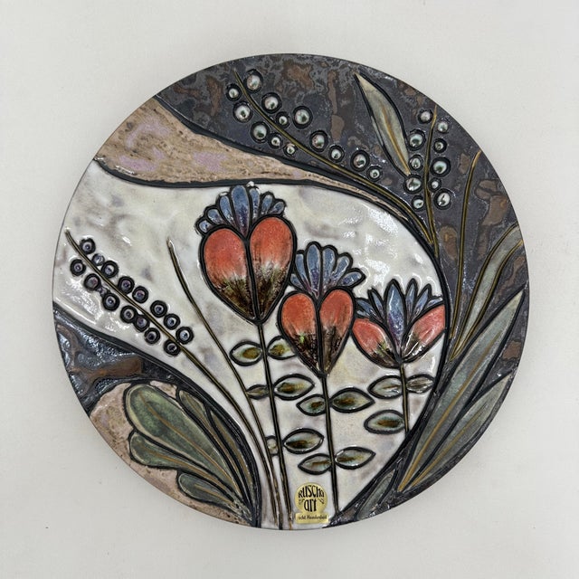 Mid-Century Modern Handmade Ceramic Floral Wall Plate from Ruscha, Germany, 1970s For Sale - Image 3 of 17