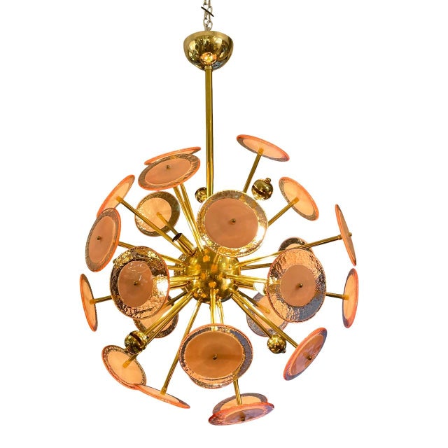 Gold Sputnik Pink Lamp Murano Glass Disc, 1960s For Sale - Image 8 of 8