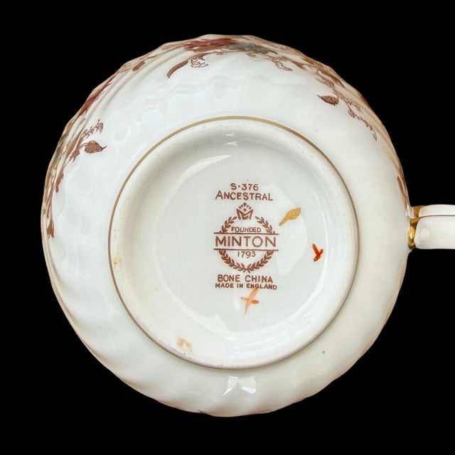 Minton Ancestral Bone China Collection S-376 Scalloped Gold Trim Floral Motif, Set of 56, Teacups, Saucers, Plates, and More For Sale In San Diego - Image 6 of 6