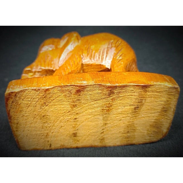 Brown Vintage Rustic Artisan Craft Hand-Carved Wooden Elephant Figurine For Sale - Image 8 of 8