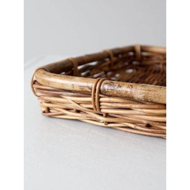 Brown Vintage Woven Rattan Tray For Sale - Image 8 of 9