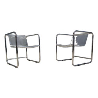 Acrylic Glass and Tubular Chrome Armchairs, 1970s, Set of 2 For Sale