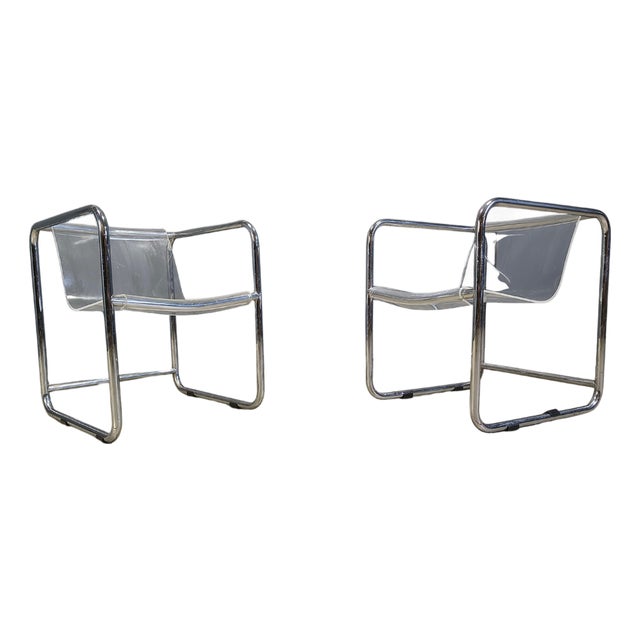Acrylic Glass and Tubular Chrome Armchairs, 1970s, Set of 2 For Sale