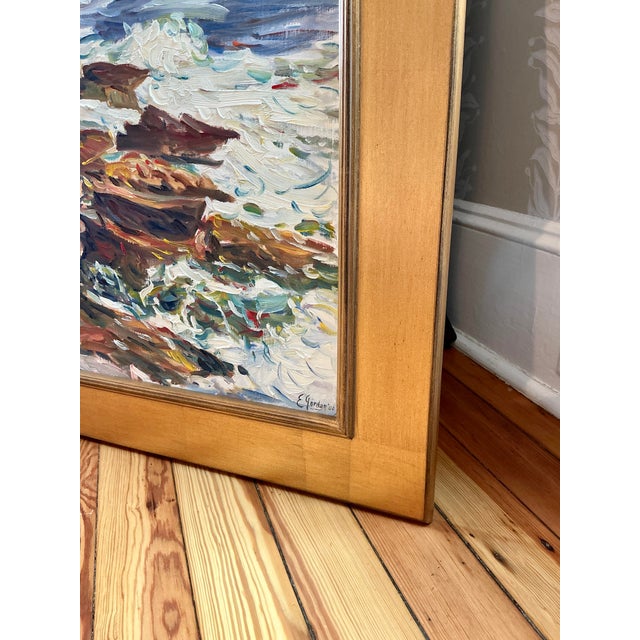 Late 20th Century Edmund Jordan View From the Top New England Coastal Landscape Oil Painting in Gold Frame For Sale - Image 4 of 5