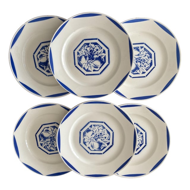 Fructidor Pattern Dinner Plates in Earthenware from KG Lunéville, 1950s, Set of 6 For Sale