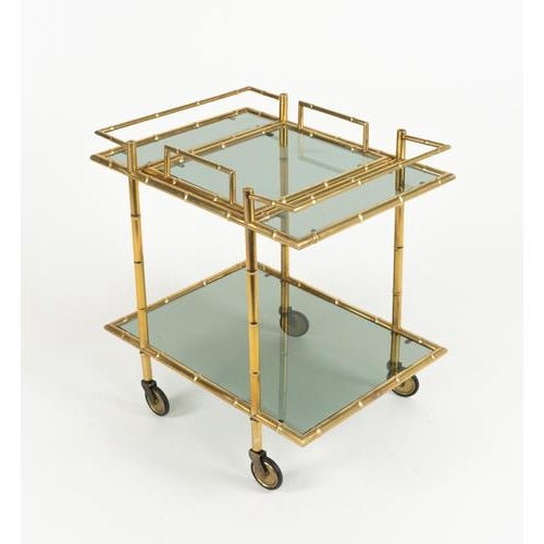 Mid-Century Serving Bar Cart in Brass and Glass in the style of Maison Baguès, Italy, 1960s For Sale - Image 10 of 16
