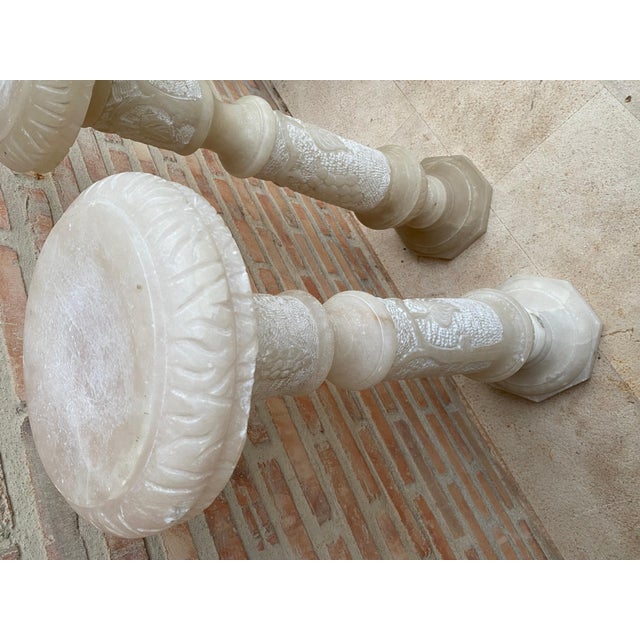 Italian Empire Carved Carrara Marble Pedestal Tables, 1890s, Set of 2 For Sale - Image 17 of 18