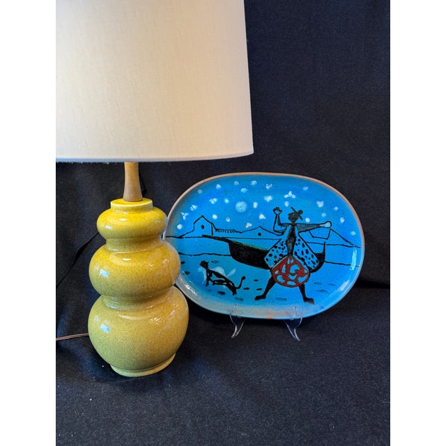1940s Mid Century Modern Italian Ceramic Platter Fisherman With Stars Moonlight and Cat in Bright Blue Glaze For Sale - Image 10 of 10