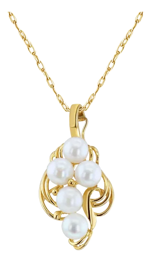 5MM Pearl Cluster Necklace 14k Yellow Gold
