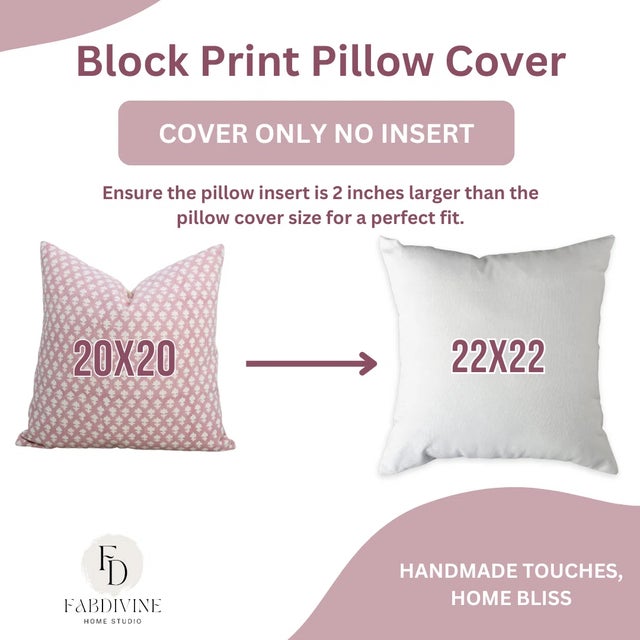 Not Yet Made - Made To Order Fabdivine Floral Block Print Pillow Cover 14x14 Inch Duck Canvas-Pink City For Sale - Image 5 of 5