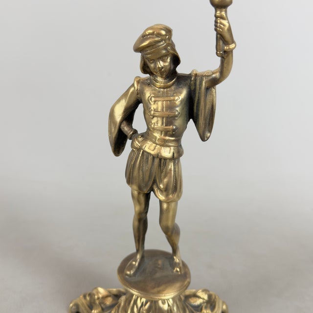 Renaissance Revival Brass Candelabras with Noble Figures, 1960s, Set of 2 For Sale - Image 10 of 15