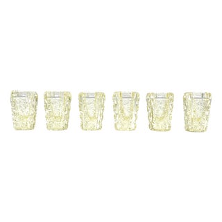 Antique Shot Glasses in Yellow Lead Crystal and Diamond Cut, 1890s, Set of 6 For Sale