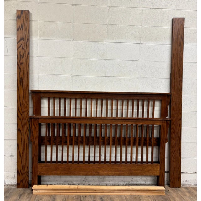 This Is a gorgeous vintage Stickley style Mission Arts and Crafts style oak Queen sized bed. Includes headboard,...