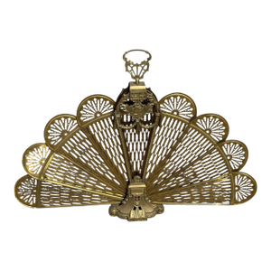 Vintage Pierced Brass Cameo Peacock Fireplace Screen