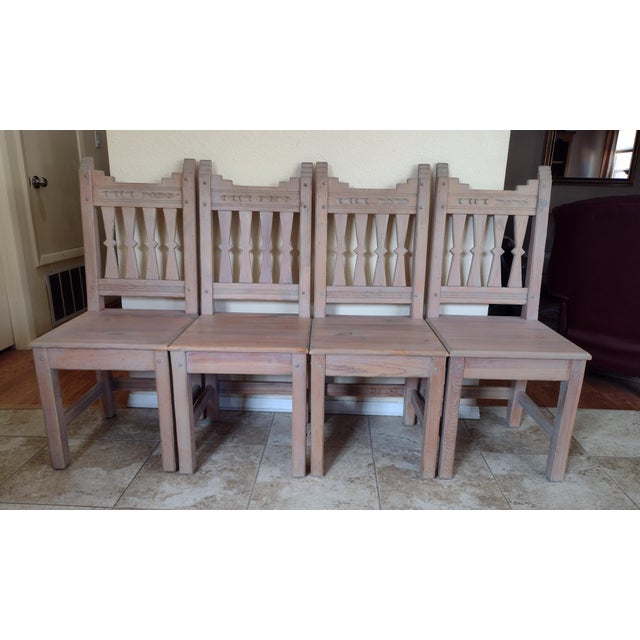 Rustic Late 20th Century Ernest Thompson Southwest Dining Table & 4 Chairs – Hand-Painted Solid Wood Set For Sale - Image 3 of 12