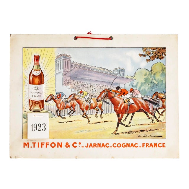 1923 Vintage French Cognac Advertisement, Horse Racing For Sale