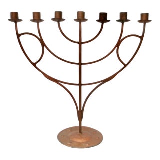Large Arts and Crafts Iron Menorah For Sale
