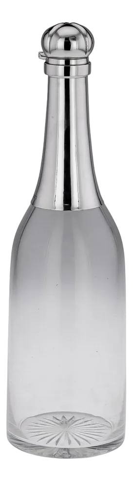 19th Century Victorian Silver & Glass Champagne Bottle Decanter, 1895