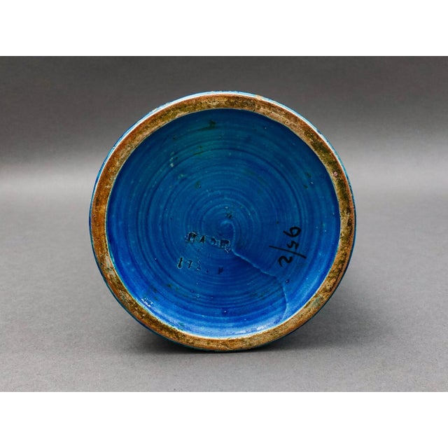 Ceramic Mid 20th Century Bitossi Italy Aldo Londi Rimini Blue Glazed Circles Art Pottery Vase For Sale - Image 7 of 8