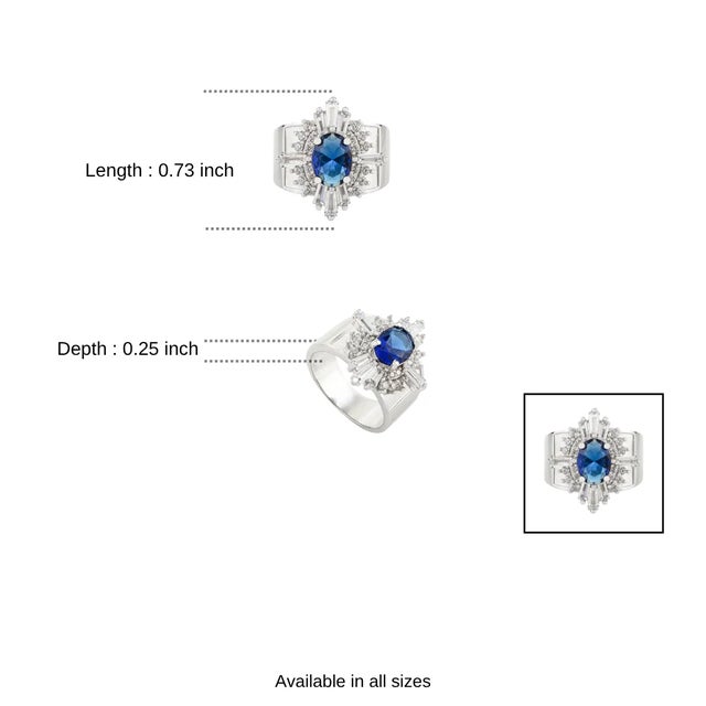 Silver Finish Blue Cubic Zirconia Vintage-Inspired Cocktail Ring - Size 7 For Sale - Image 9 of 10